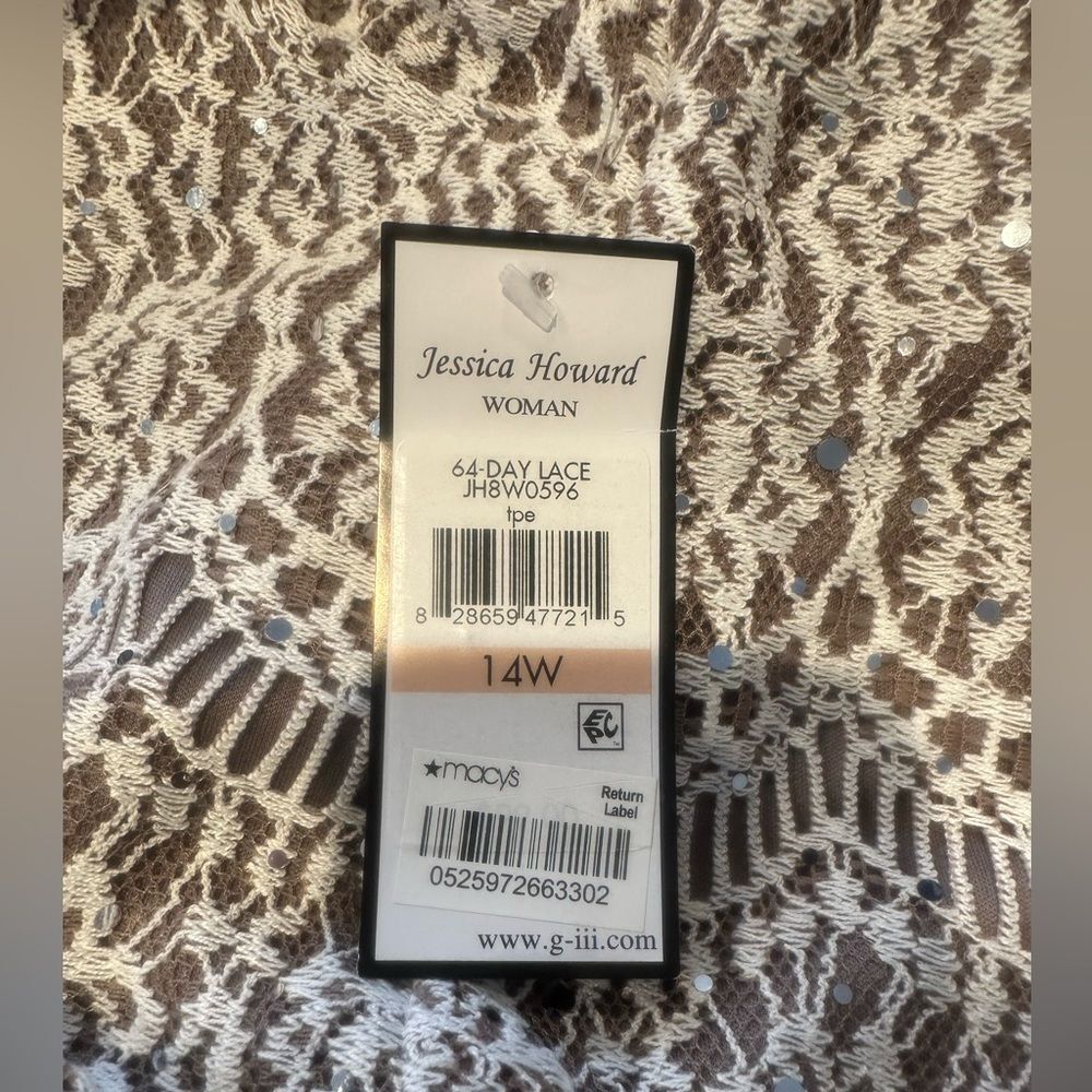 BRAND NEW WITH TAG! Jessica Howard Cream & Brown Lace Sheath Dress Size 14W - Picture 8 of 14